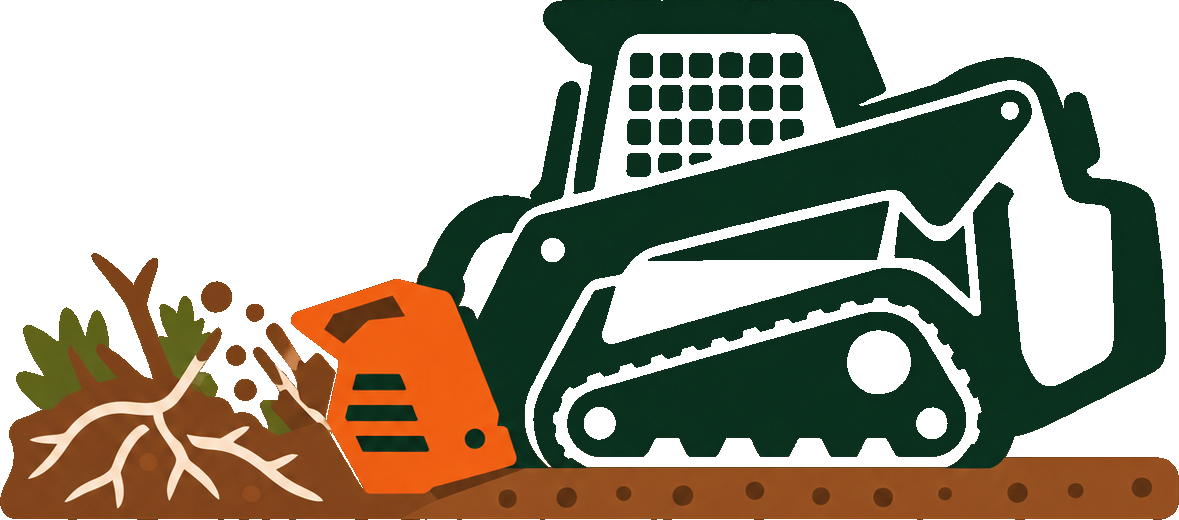 Compact track loader conditioning rough rooted ground